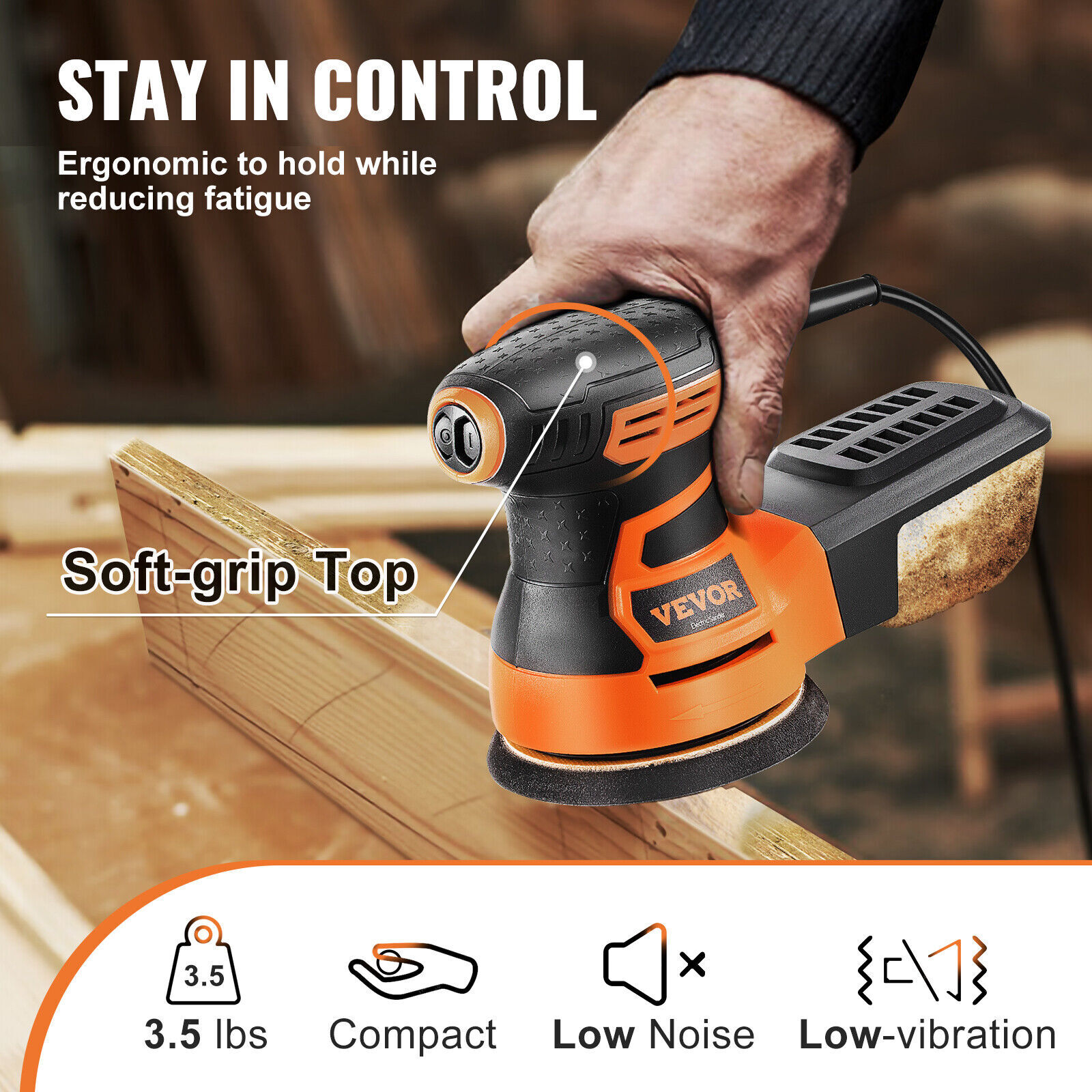 Random Orbit Sander 5&6in 3A 350W 6 Speeds 13000 OPM Palm Sander Woodworking New