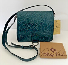 PATRICIA NASH BLUE CORAL ILINA Floral Tooled Leather Crossbody Bag Purse NWT