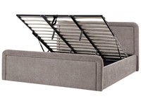 Polsterbett Leinenoptik Taupe Mit Bettkasten Lattenrost 180X200 Cm Hohes Kopftei