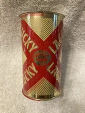 Vintage Lucky Lager Beer Can, 12oz. Flat Top, Factory Defect, No Top or Bottom.