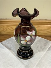 Fenton Plum Purple Mulberry 100th Anniversary 10 Family Signature Vase 8.5  Tall