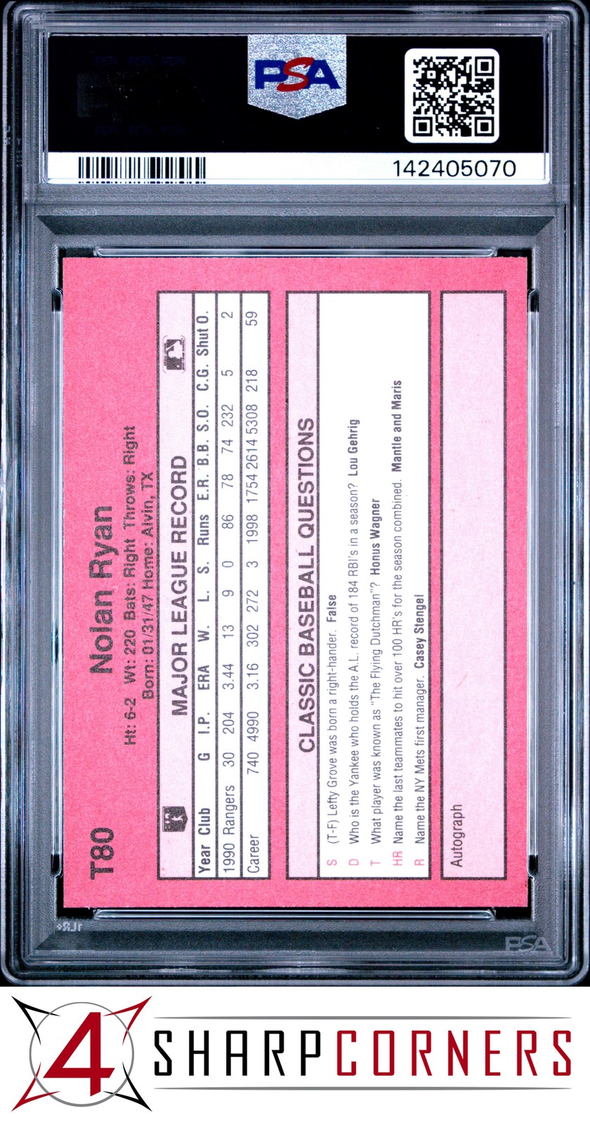 1991 CLASSIC SERIES II #T80 NOLAN RYAN HOF 300 GAME WINNER PSA 10 view 2