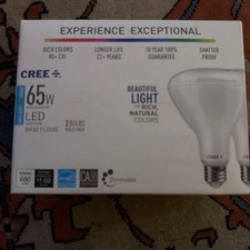 2 CREE 65 Watt Daylight Bright BR30 LED Light Bulbs w/Standard Medium Base - NEW