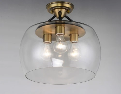 Maxim 26130CL Nickel/Black Goblet 3-Light 14"W Semi-Flush Drum Ceiling Fixture - Picture 3 of 12