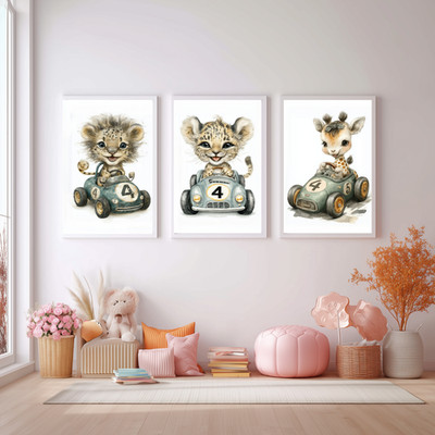 Safari Racing Freunde Kinderzimmer Druck Wandbild für Kinder- oder Babyzimmer