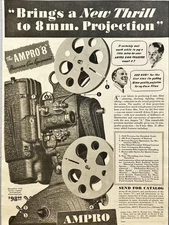 Ampro Corp. "Ampro 8mm Projector: Bring a New Thrill" Vintage Print Ad 1941