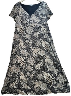 Croft & Barrow Womens Mature Midi Dress Size XL Black Beige Paisley