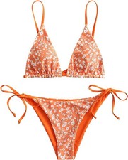 Women s Orange Bikini Set Size M Two Piece Swimwear Adjustable Fit Bright