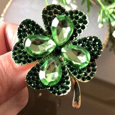 62AB Large Rhinestone Four Leaf Clover Shamrock Brooch - 10% discount available