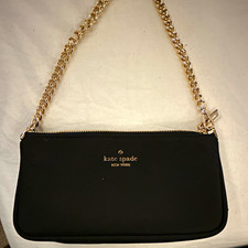 kate spade new york Black Small Zip Shoulder Bag w/ Detachable Gold Chain