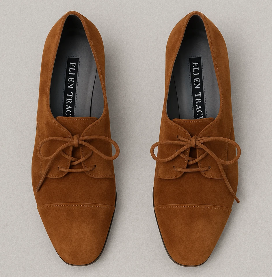 De colección Ellen Tracy Linda Allard Italia Marrón Gamuza Derby Oxford Tacones 10M Nuevos sin Etiquetas Foto 4 de 4