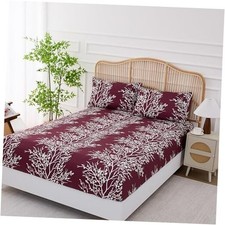 Twin Sheets Sets - Pure Microfiber 3 Piece Twin/Twin XL Burgundy/White