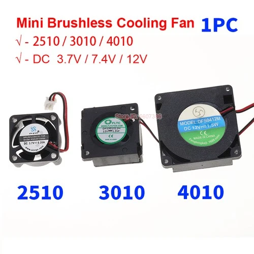 Mini 2510 3010 4010 Brushless Fan DC 3V 3.7V 4.2V 7.4V 12V Brushless Cooling Fan
