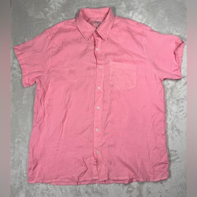 Harrow & Co 100% Linen Short Sleeve Light Pink Collared Button Down Shirt Large
