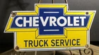 VINTAGE CHEVY CHEVROLET TRUCK SERVICE 12” PORCELAIN SIGN CAR GAS OIL
