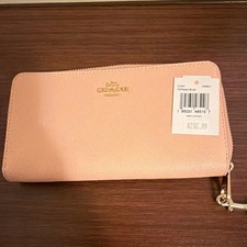Coach Pink Women  s Zip-Around Wristlet Wallet, Solid, Zipper Logo Accents
