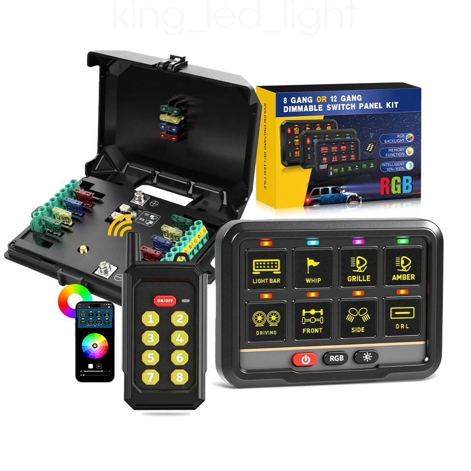 Panel de interruptor de 8 velocidades AUXBEAM RGB sistema de relé de control de circuito momentáneo para Jeep Foto 2 de 4