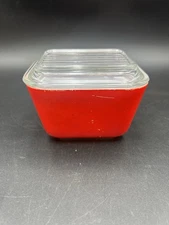 Vintage Pyrex 501 Red Glass Refrigerator Dish Container with Lid