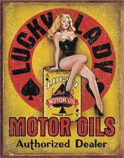 Lucky Lady Motor Oil Authorized Tin Sign wall decor 12.5" x 16" Made in USA