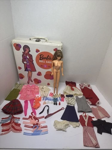 Vintage Barbie Doll Case 1958 Mattel Item 1002 With Doll Clothing Accessories