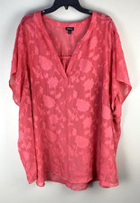 Torrid Floral Short Sleeve Top Pink Sheer Burnout V Neck Flowy Buttons Size 6 6X