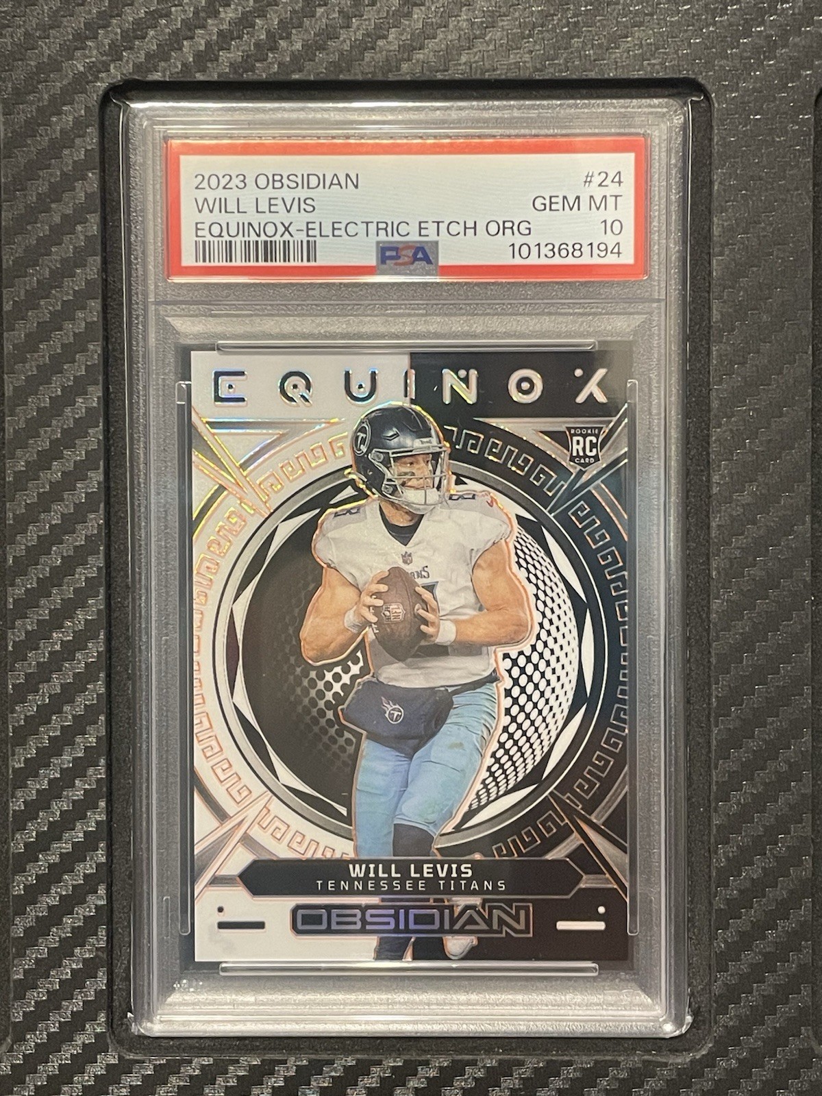 2023 PSA 10 Will Levis RC #24 Equinox Electric Etch Orange #’d /65 Obsidian NFL