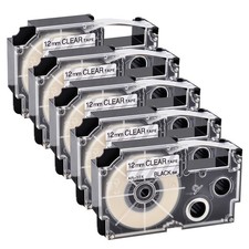 5PK Black on Clear Tape Cartridge XR-12X for Casio KL-60 100 120 EZ Label Printe