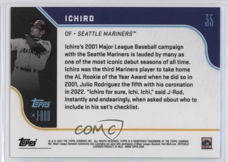 2023 Topps X J-Rod J-Rod Blue Foil /44 Ichiro Suzuki Ichiro #35 HOF - Image 2 of 2