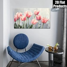 Framed Pink Tulip Floral Wall Art Canvas 24x36 Modern Home Decor
