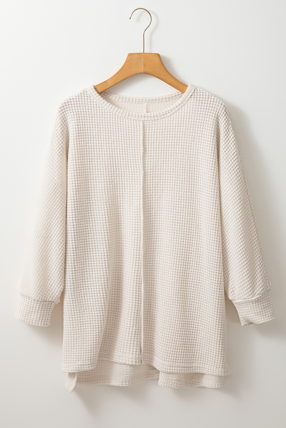 Beige Waffle Knit Top XL Batwing Sleeve Oversized Jumper Side Split UK Size 18 image 7