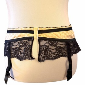 Aubade Women's Black Tan Lace Sheer Garter Belt Lingerie Size L Large