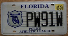 Single Florida License Plate - 2020 - Pw91w - Police Athletic League Single Florida License Plate - 2020 - Pw91w - Police Athletic League