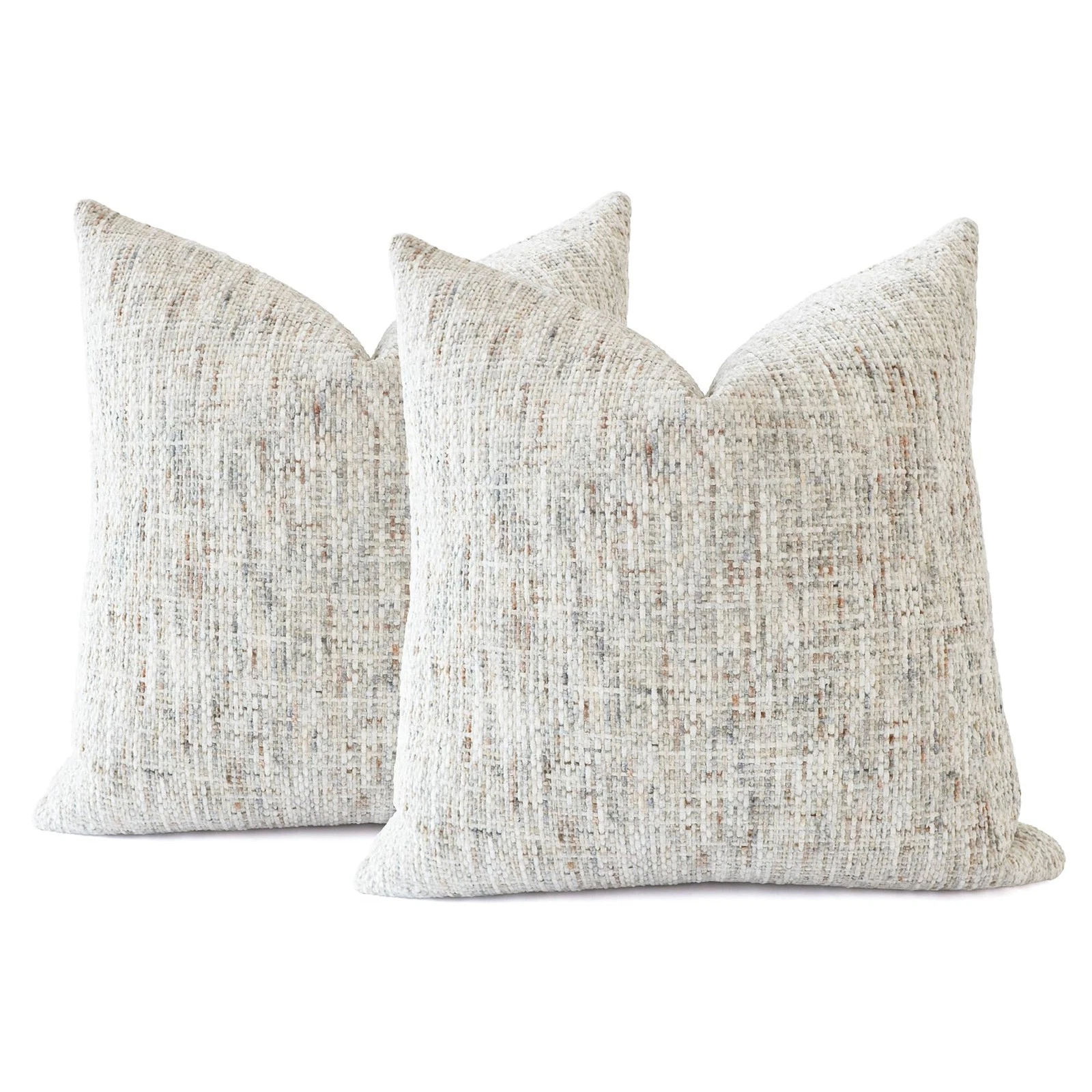 Textured Neutral Throw Pillow Covers 22x22 Inch Set of 2 Soft Woven Chenille ...