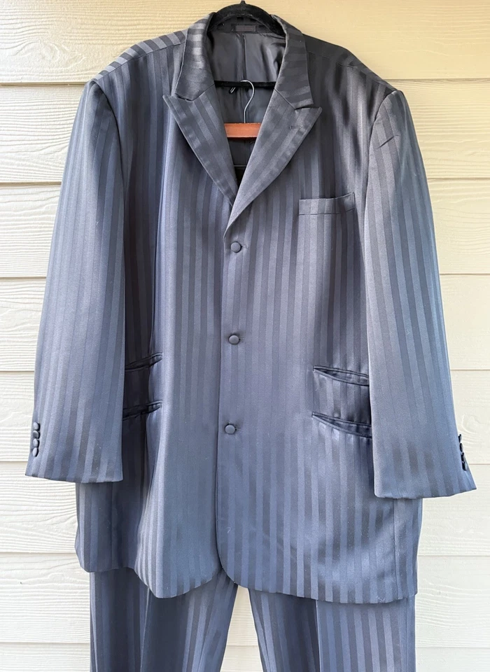 Falcone Superlative 150's Men's Black Strip Blazer and Pants 2pc Suit 54L x 50L - Image 3 of 4