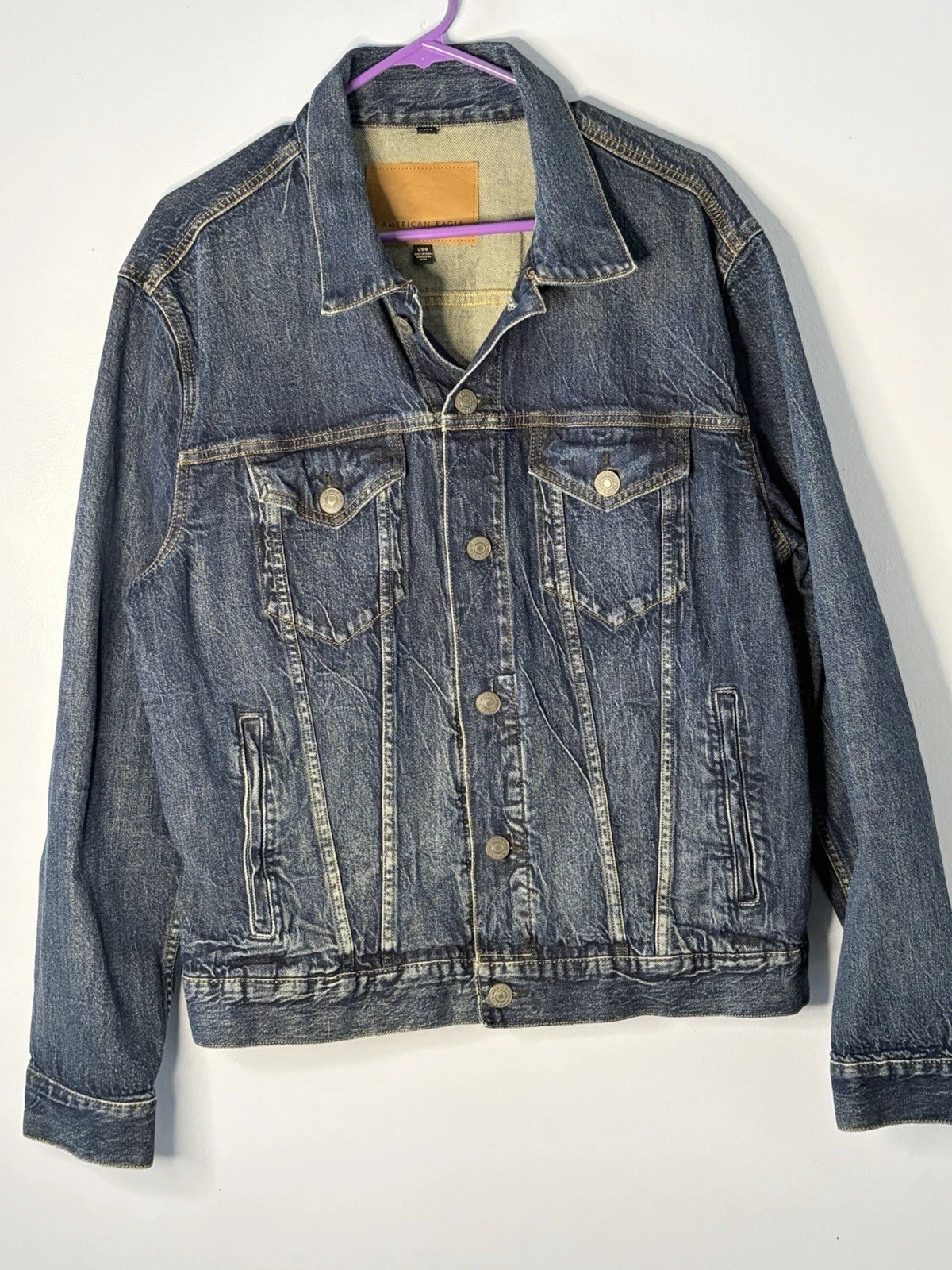 American Eagle Outfitters Mens Large Blue Button Front Casual Denim Jacket