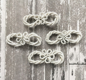 Antique Vintage White Beaded Bows with Flower Center - For One