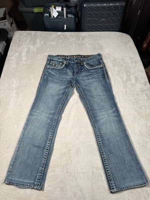 Rock Revival Tucker Boot Jeans Size 36x29 Blue Faded Distressed Bootcut
