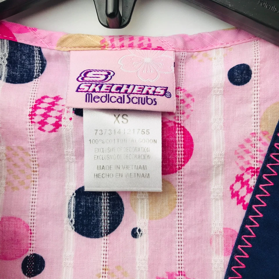 Sketchers Size XS Pink Polka Dot Womans Dental Medical Nurse Dental Scrub Top - Image 2 of 4