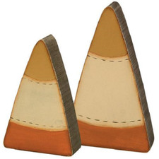 Country CANDY CORN SITTERS Set/2 Halloween Fall Wooden Primitive New