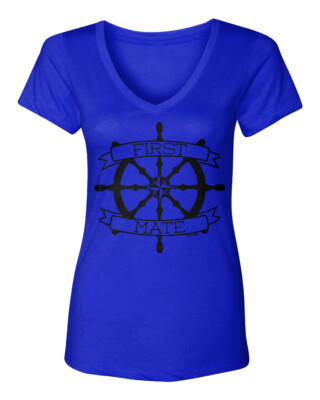 First Mate - Nautical Sea Beach Ocean Anchor Boat Women's V-Neck T-Shirt