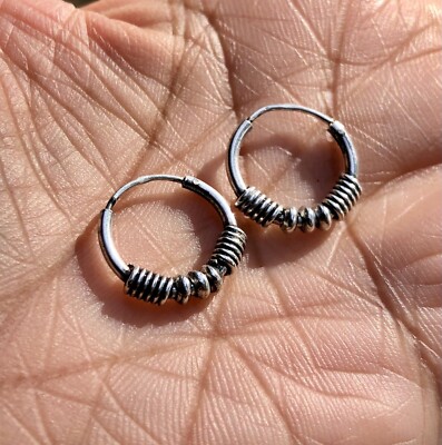925 Sterling Silber Handgefertigte Kleine Creolen Tribal Ohrringe, Huggies 15...