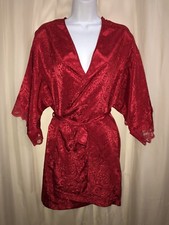 VAL MODE LINGERIE Red PAISLEY Jacquard Kimono Robe Women's Size SMALL