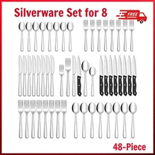 48 Pieces Silverware Set for 8 Stainless Steel Flatware Cutlery Utensil Kitchen
