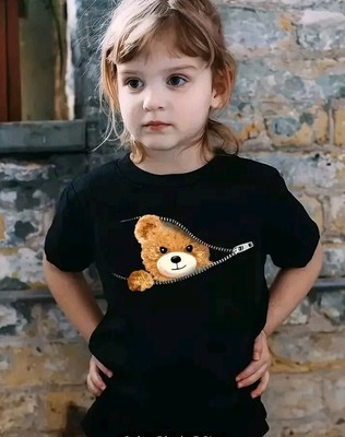 Cute Cartoon Bear Print Short Sleeve T-shirt Girls Casual Tees Summer Clothes...