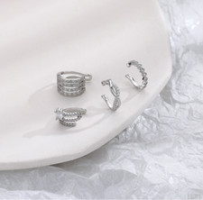 1Pc Women Girl 925 Silver Plated CZ Ear Cuff Earrings No Piercing Clip On Ear