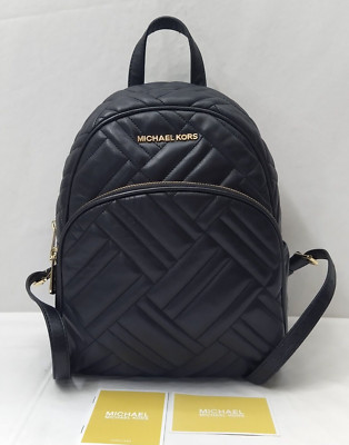 Michael Kors Abbey Black Leather Quilted Top Handle Zipper Backpack - $448