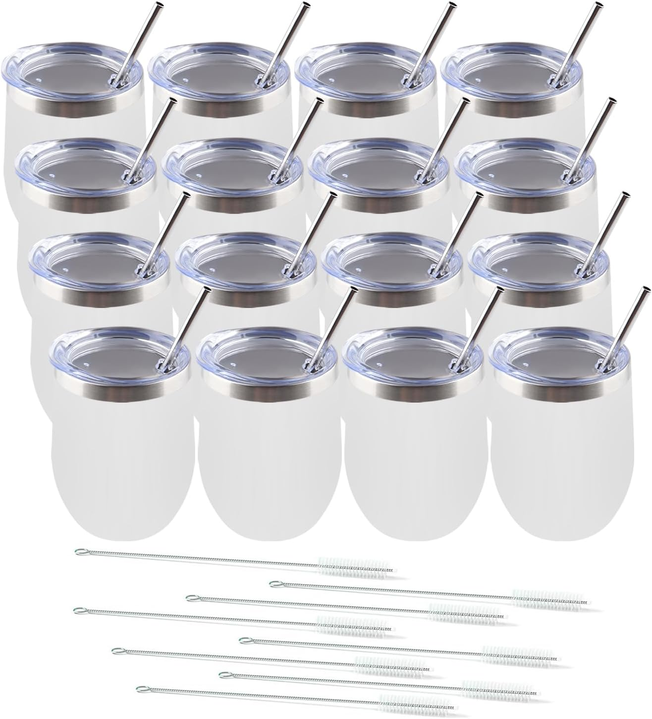 16 Pack Powder Coated Stainless Steel Tumbler with Lid,Equipped with Straw and S