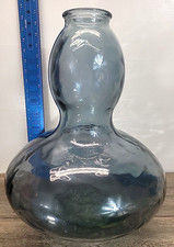 Vintage Large Aqua Blue Wavy Glass Vase Decor Heavy 17"Hx14"W