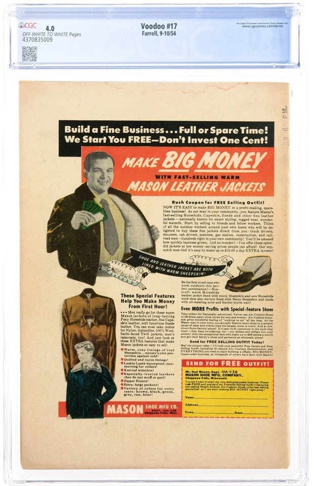 🔥Voodoo 17 1954 SCARCE "GERBER 5" PRE-CODE HORROR SEA-MONSTER COVER PCH CGC 4.0 - Image 2 of 4