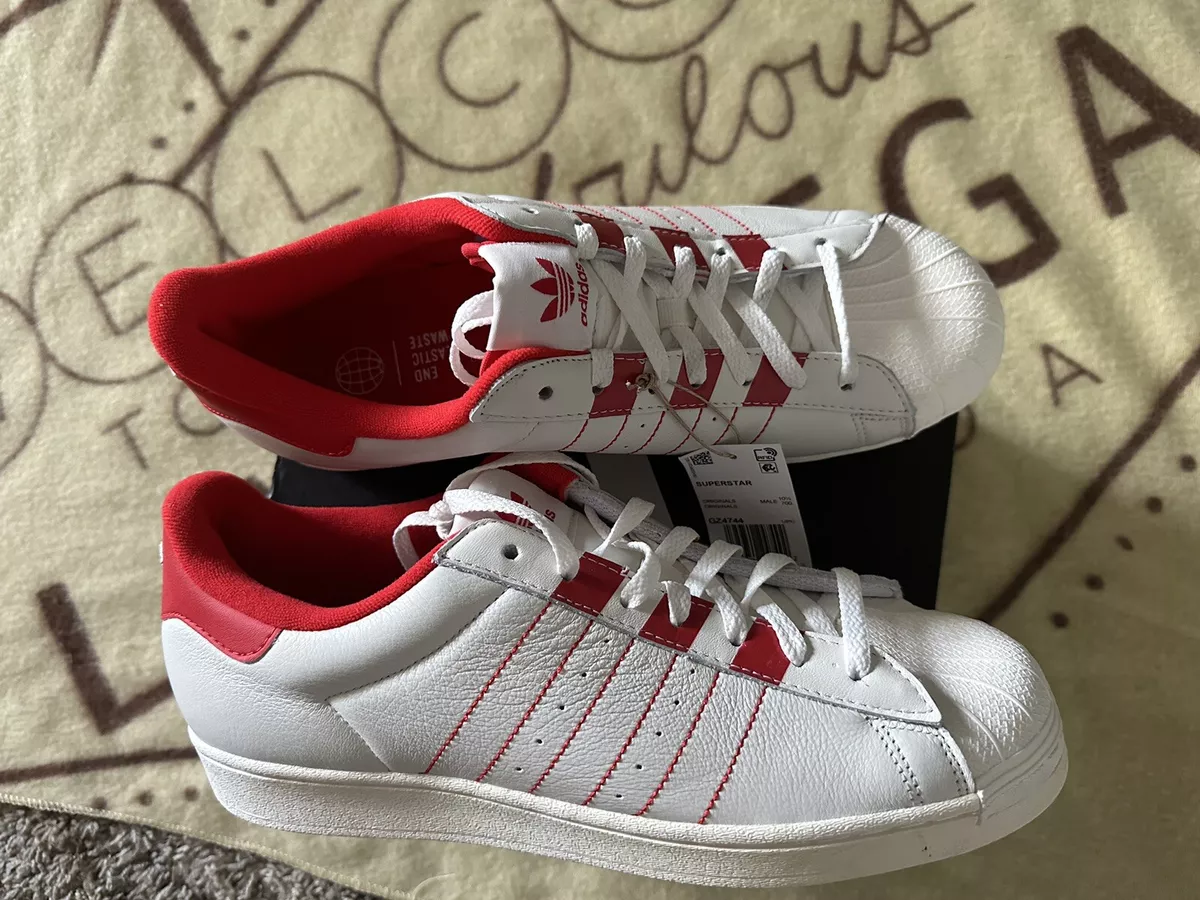Mens adidas superstar red clearance stripe